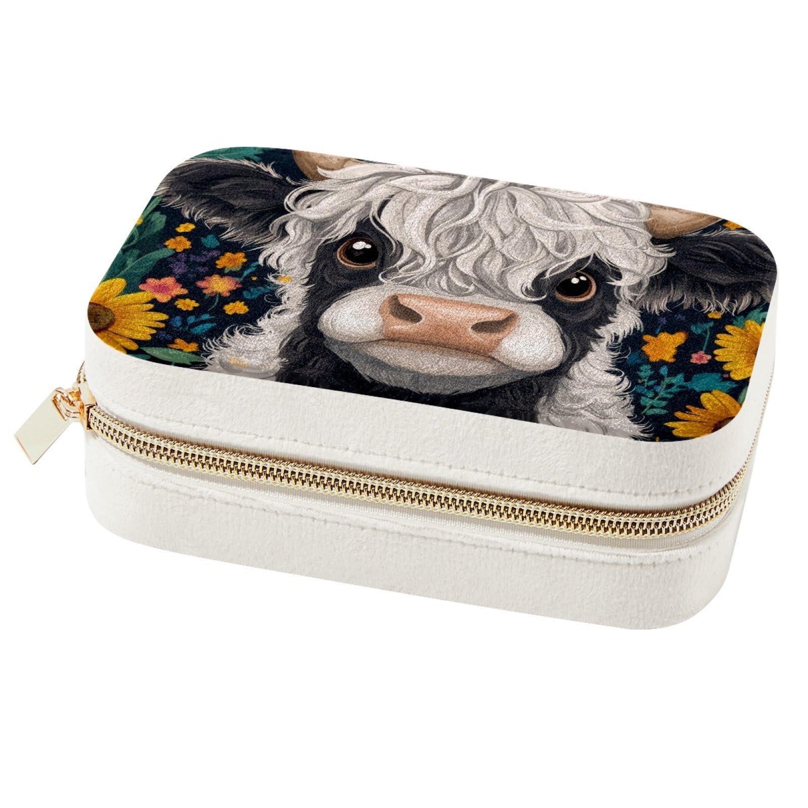 Boîte à bijoux portable avec tournesols et vache Highland pour femmes