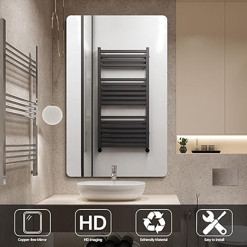Miniatura 2 de TheiaMo Espejo de baño sin marco de 48 x 30 pulgadas para pared, moderno espejo de baño rectangular con corte suave antioxidante, colgar