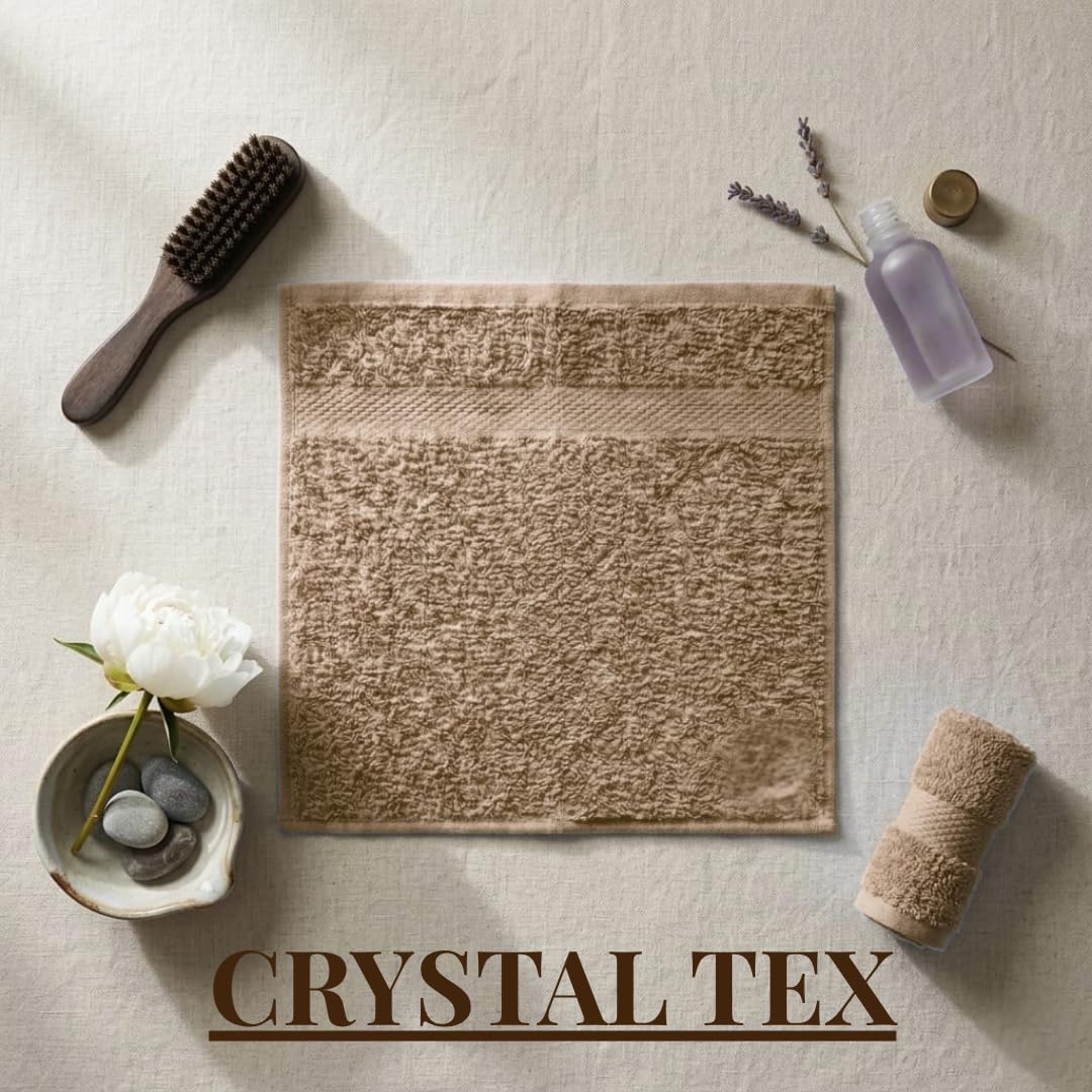Crystal Tex Premium flannels/face cloths 100% Cotton Washcloths (30x30 cm 600 GSM) โ Soft Flannel Face cloth, Face Towels for Beauty Routine, (Face flannels pack of 6, Latte)