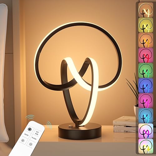 Miniatura 1 de PutWish Lámparas de mesa RGB de 12 colores, lámpara de noche táctil y control remoto, 16 modos, lámpara de mesa espiral regulable, lámpara que