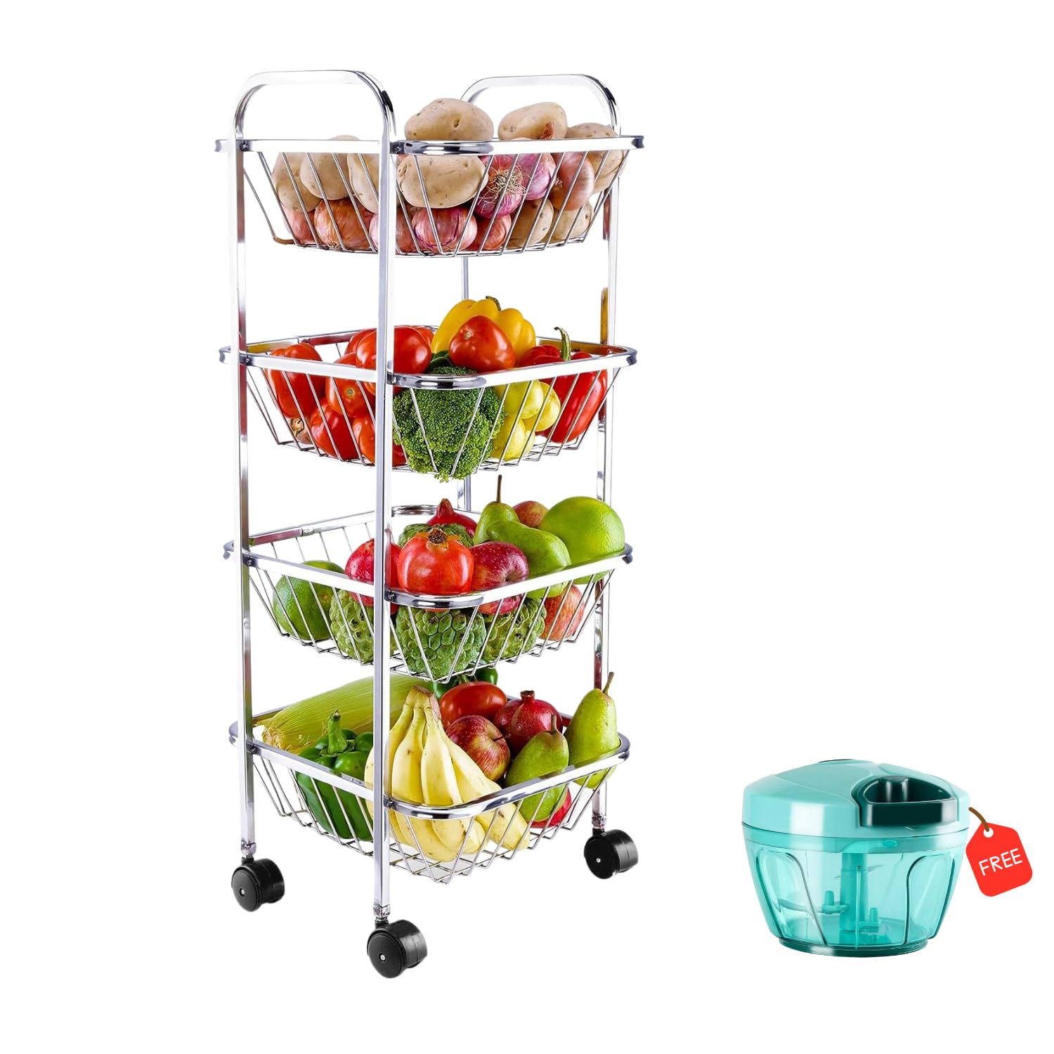 SQUARE Stainless Steel Fruit & Vegetable Stand Kitchen Trolley ...