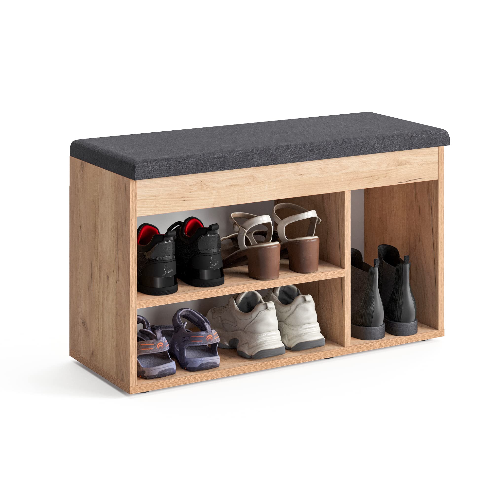 Komto Shoe Storage Bench with Cushion – Hallway Seat with Storage, Narrow Shoe Rack Bench for Entryway or Indoor Use – Golden Oak, 80cm — image 1
