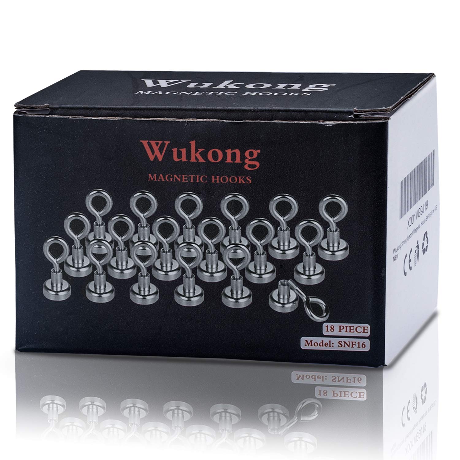 Wukong Gancio Magnetico,16mm Potente Magnete Al Neodimio Supporto a Gancio, Magnete Con Gancio Ultra Forte Al Neodimio Zincato (18 Pack)