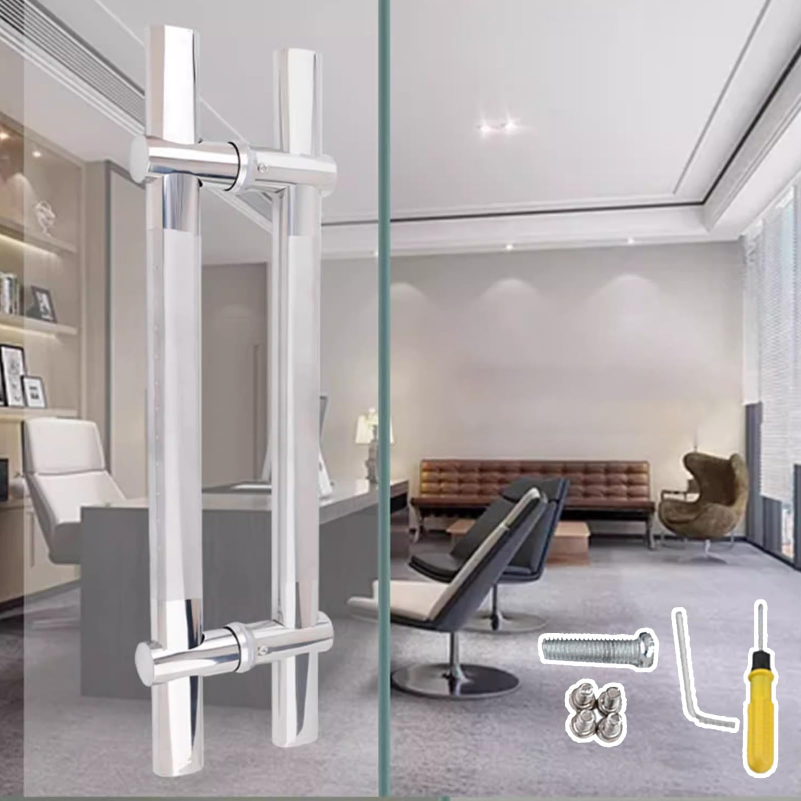DFGHNBVC Commercial Glass Door Handles Stainless Steel, Paired Gate Handle Grip Pipe, Push Pull Door Handle Hardware Length,80Cm (31 1/2