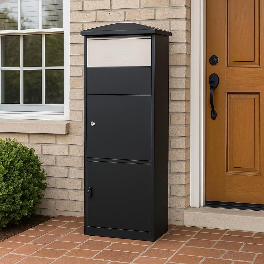 Large Package Delivery Parcel & Mail Drop Box for Outdoor, 50.4"x 16.14"x 10.42" Floor Lockable Drop Slot Mail Box with Parcel Compartment for Porch, Curbside