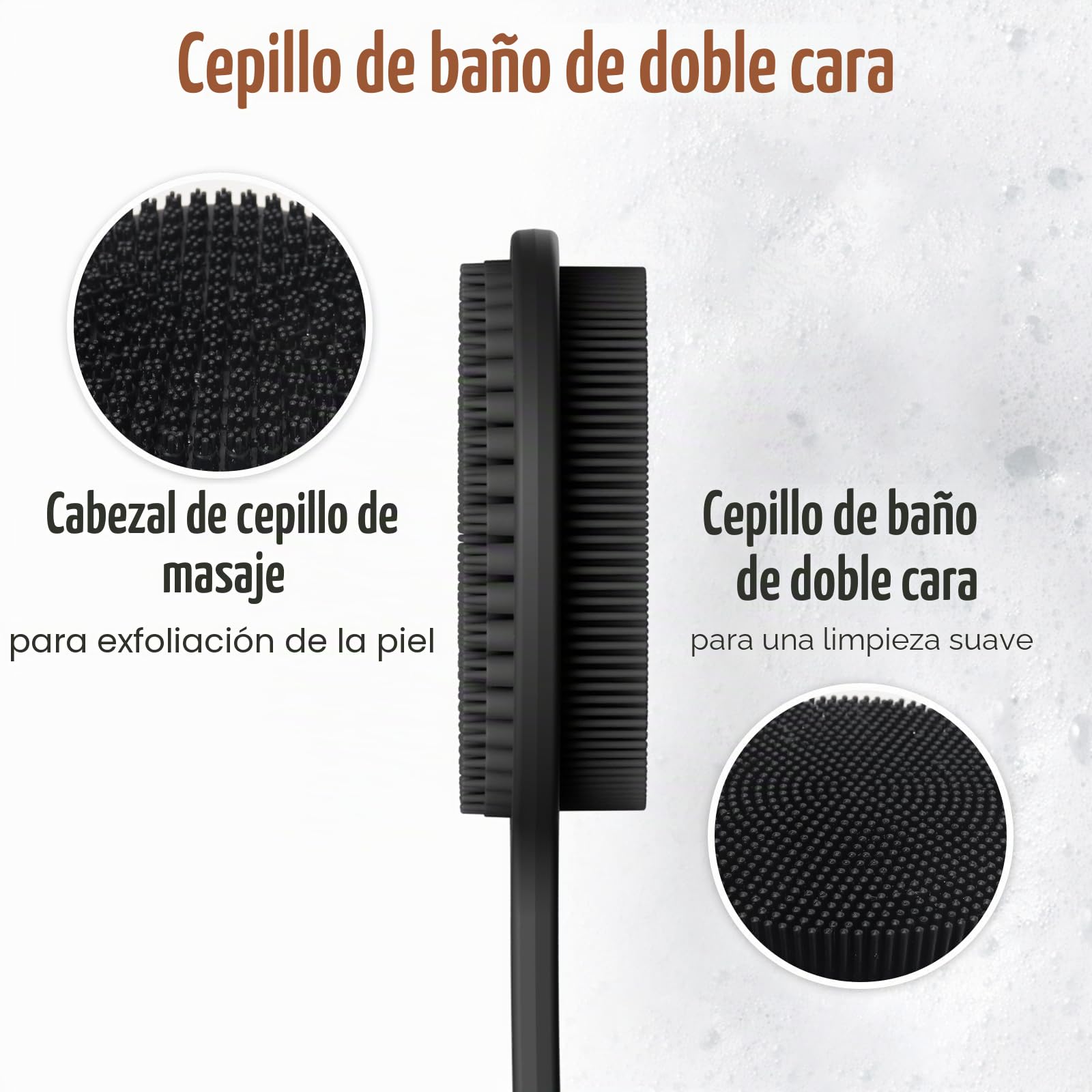 Limpiador de espalda de silicona, mango antideslizante extendido de 17 pulgadas, cepillo para el cuerpo, mango largo para ducha, cepillo de ducha de doble cara, arandela trasera para limpieza y