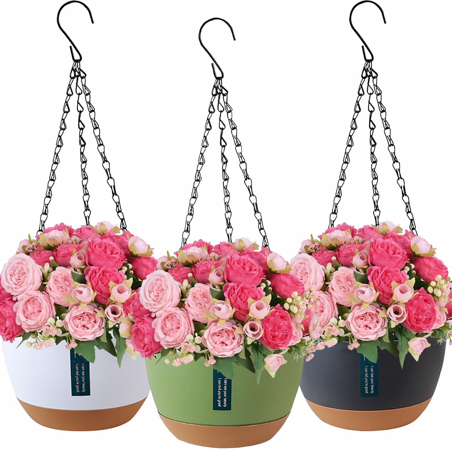 Jardiniere Suspendue avec Trous de Drainage et Plateaux, Pot de Fleur pour Plantes Interieur Exterieur, Suspension Jardin (Mixtes)