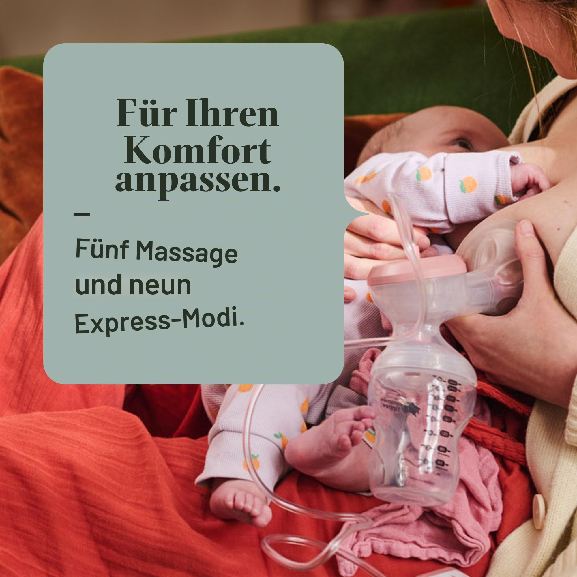 Tommee Tippee Made for Me Elektrische Einzel-Milchpumpe, Starke Saugkraft, Angenehmer Tragekomfort, wiederaufladbar über USB, leise, tragbar, Express-Modi, samt Babyflaschen