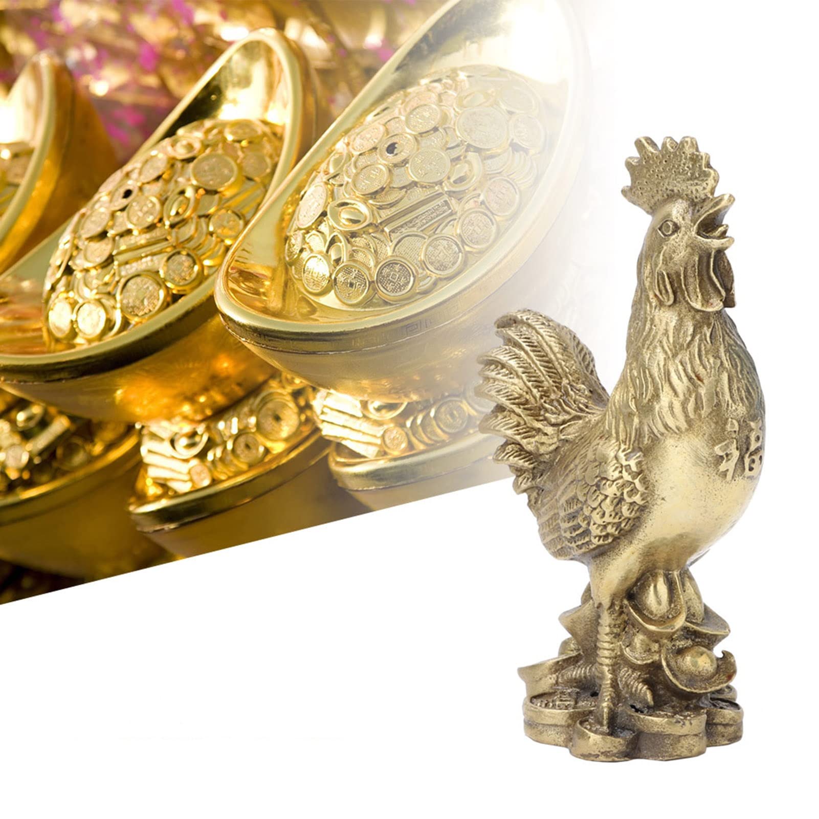FTVOGUE Pure Brass Handmade Rooster Luck Wealth Symbol Chicken Geomantic Omen Cock Ornament Blessing Collectible Figurines