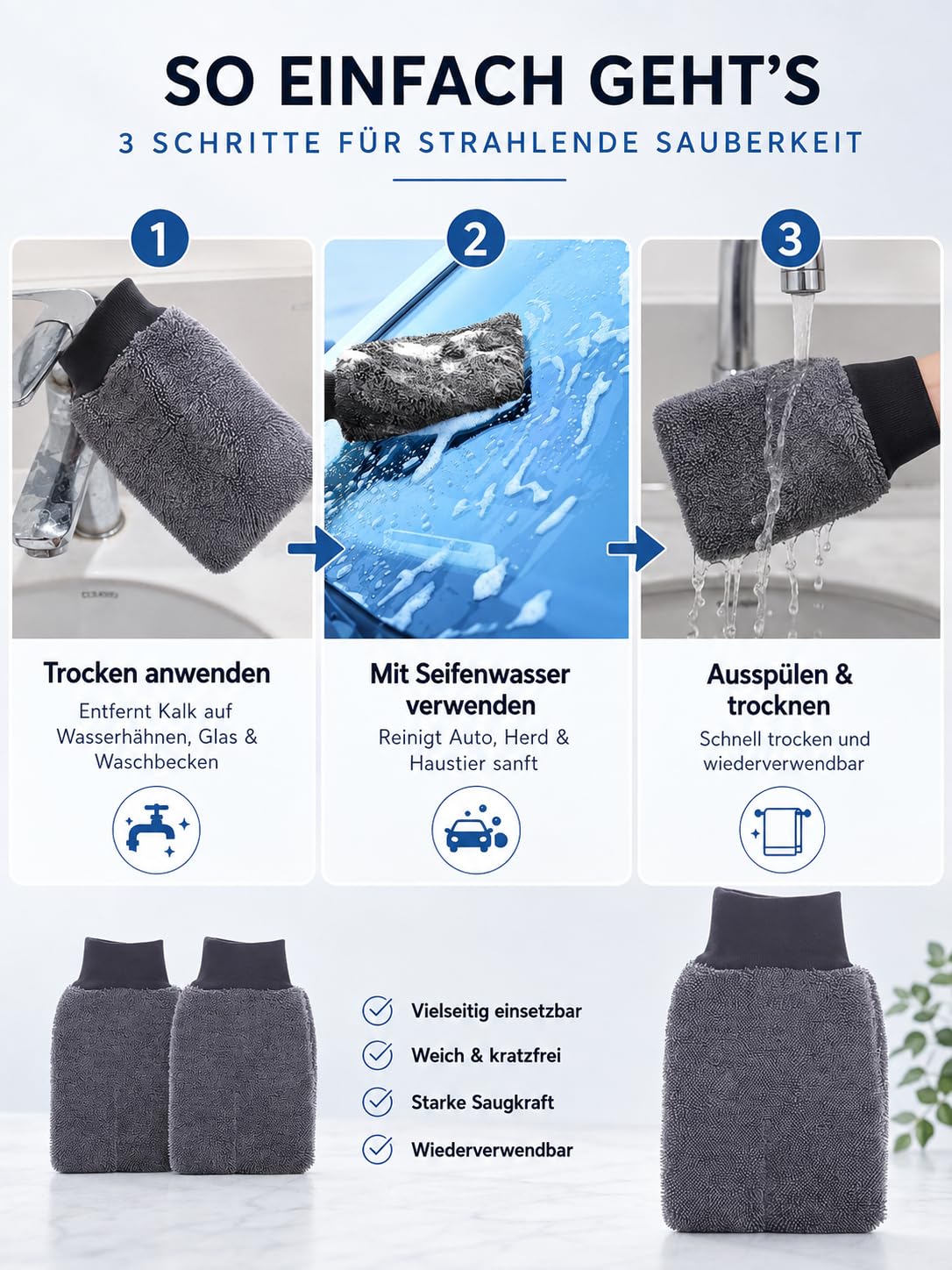 Ultra Wipes Trockenhandschuh aus Mikrofaser，4pcs