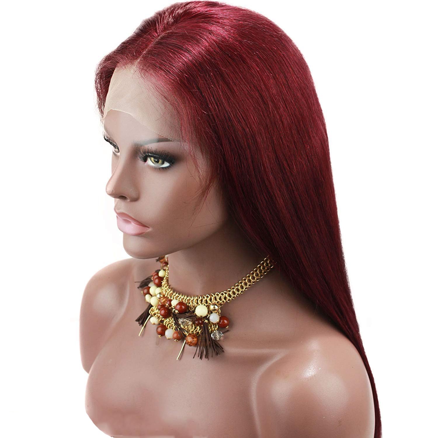 10A Glueless Pre-Plucked Natural Looking Long Straight 99J Burgundy Wine Red Wine Wig Brazilian Human Virgin Hair Lace Front Wigs with Baby Hair for Women