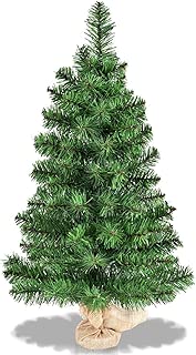 Goplus 3 Ft Christmas Tree Tabletop Artificial PVC Green Spruce Tree in Burlap Base - coolthings.us
