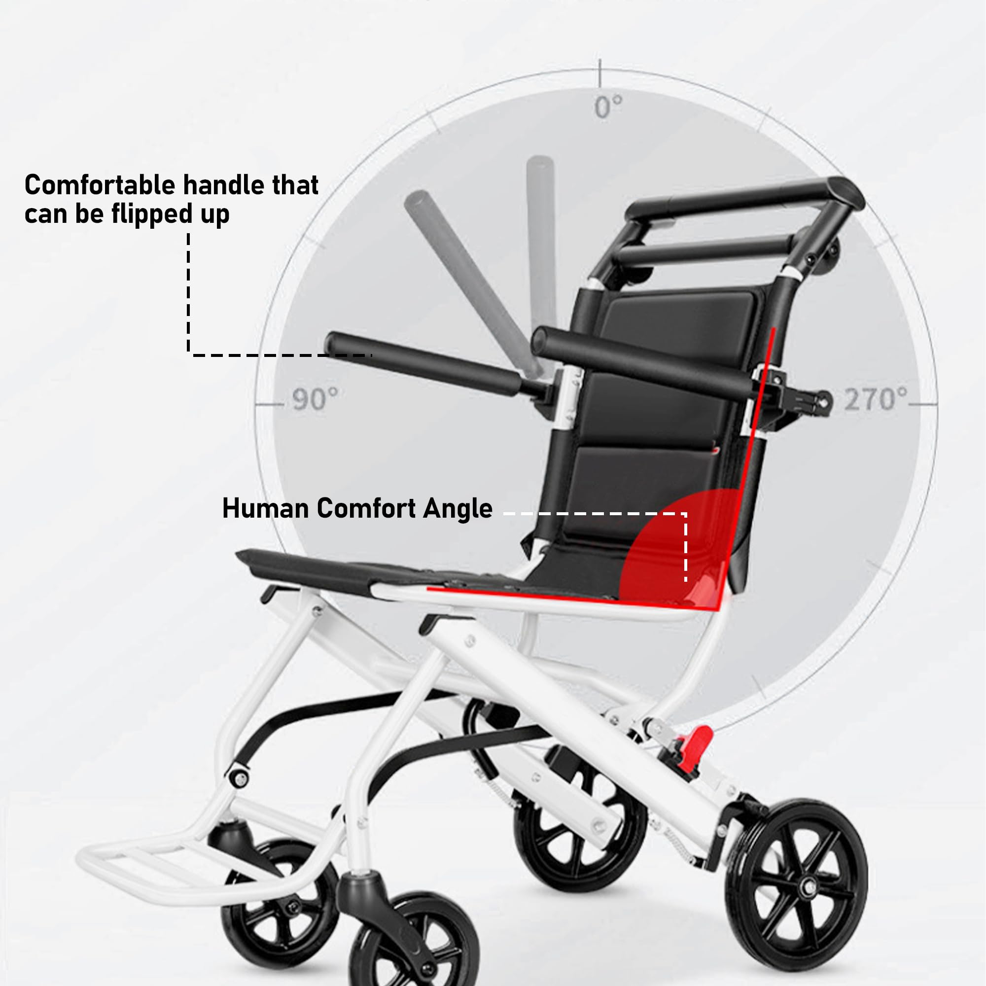 Leichter faltbarer Rollstuhl für Erwachsene – ergonomischer Aluminiumstuhl, 6 kg, 100 kg für ältere Menschen und Behinderte, perfekt für Reisen