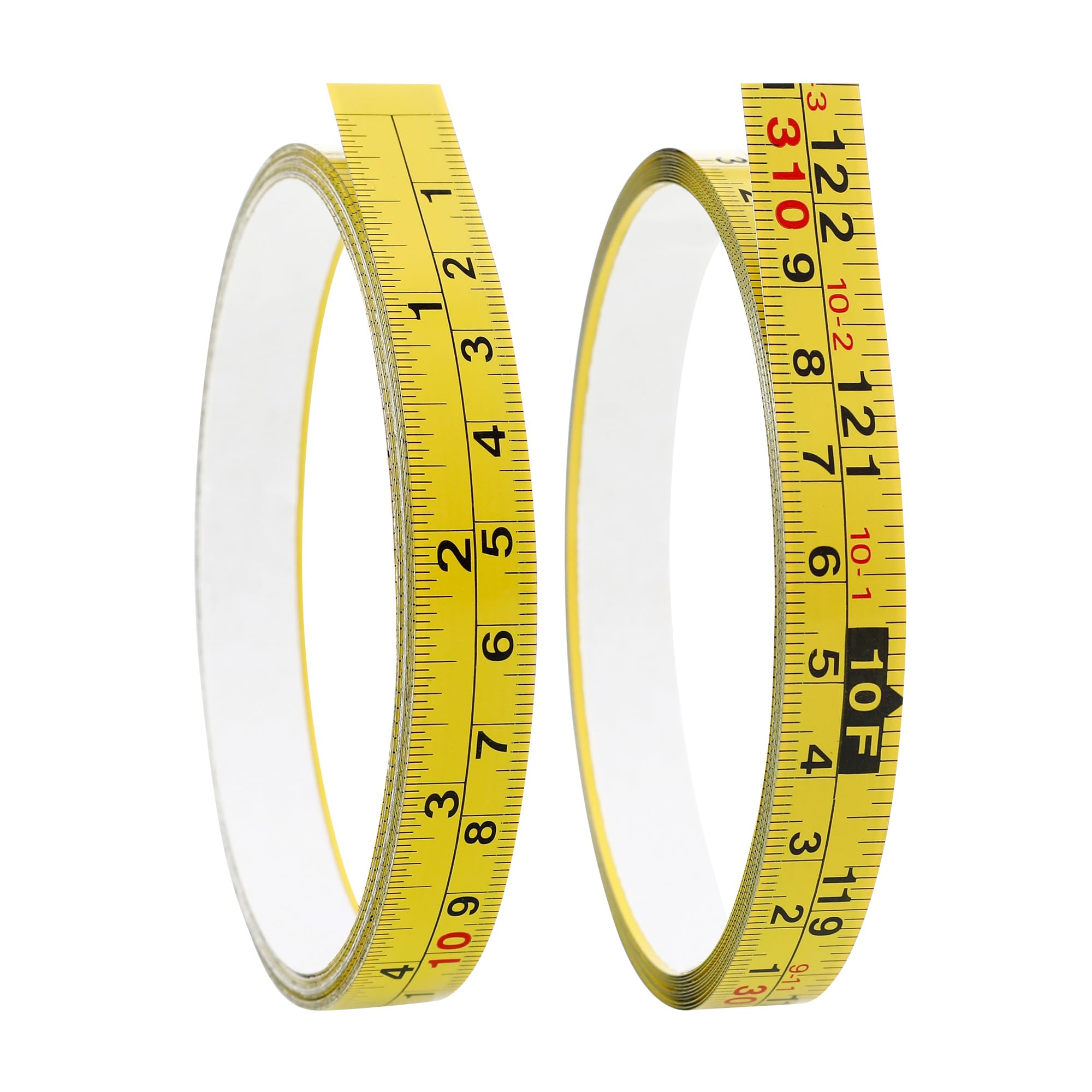 2 Packs Steel Self-Adhesive Measuring Tape, Right to Left Reading 310cm or 122-Inch Imperial and Metric Ruler Tape, 1/2-Inch Peel and Stick Tape Measure for Woodworking, Saw, Drafting Table, Yellow