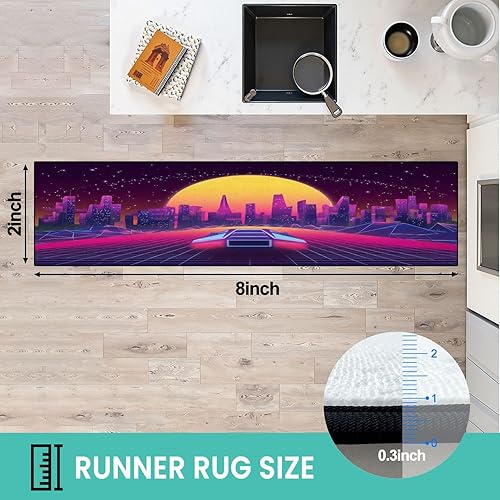 Miniatura 2 de Runner Rug Washable 2x8 Arcade Space Ship to Sunset Retro 80s Fashion Sci Fi Non-Slip Hallway Area Rug Indoor Outdoor Home Decor for Entryway