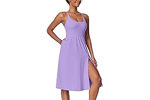 Adjustable Straps Padded Athletic Dress for Tennis Golf Workout Midi Dress with Pockets