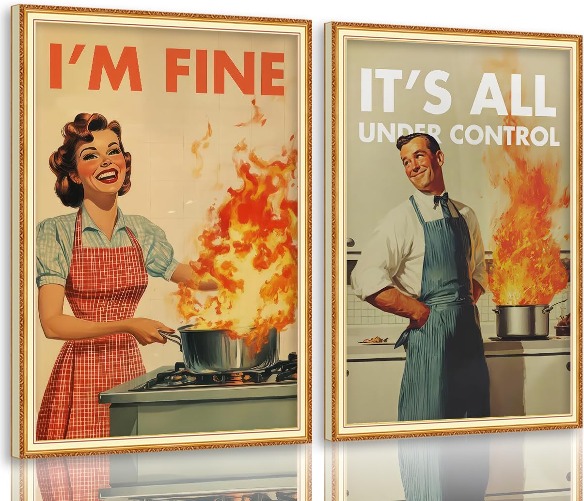 Funny Vintage Kitchen Canvas Wall Art Humorous 50s Cooking Pictures Wall Decor Im Fine Housewife Posters Chef Baking