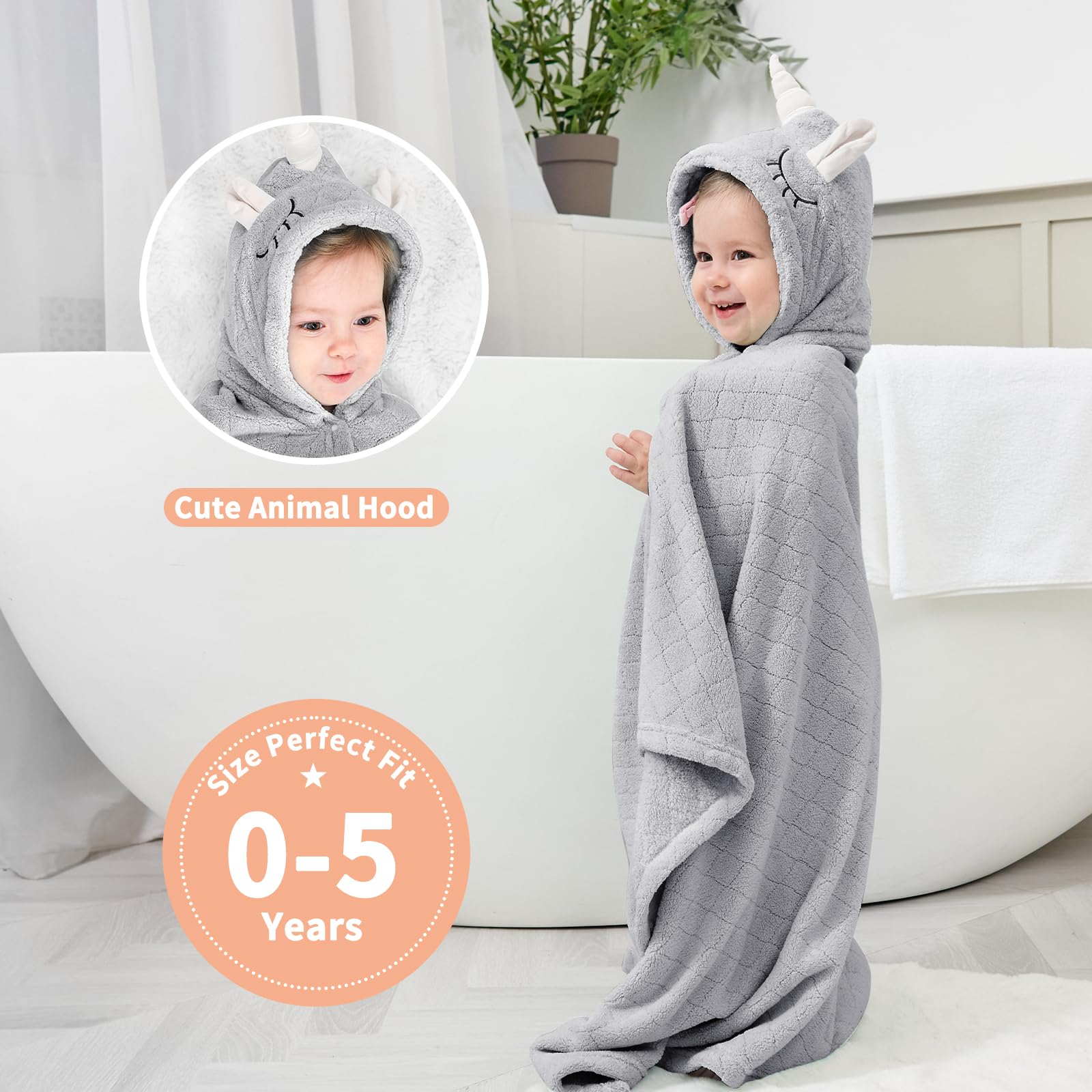 Toallas de baño con capucha para niños, paquete de 2 toallas absorbentes suaves con capucha para bebé, toallas gruesas de 50 x 32 pulgadas con capucha, toallas de baño para niños con capucha para