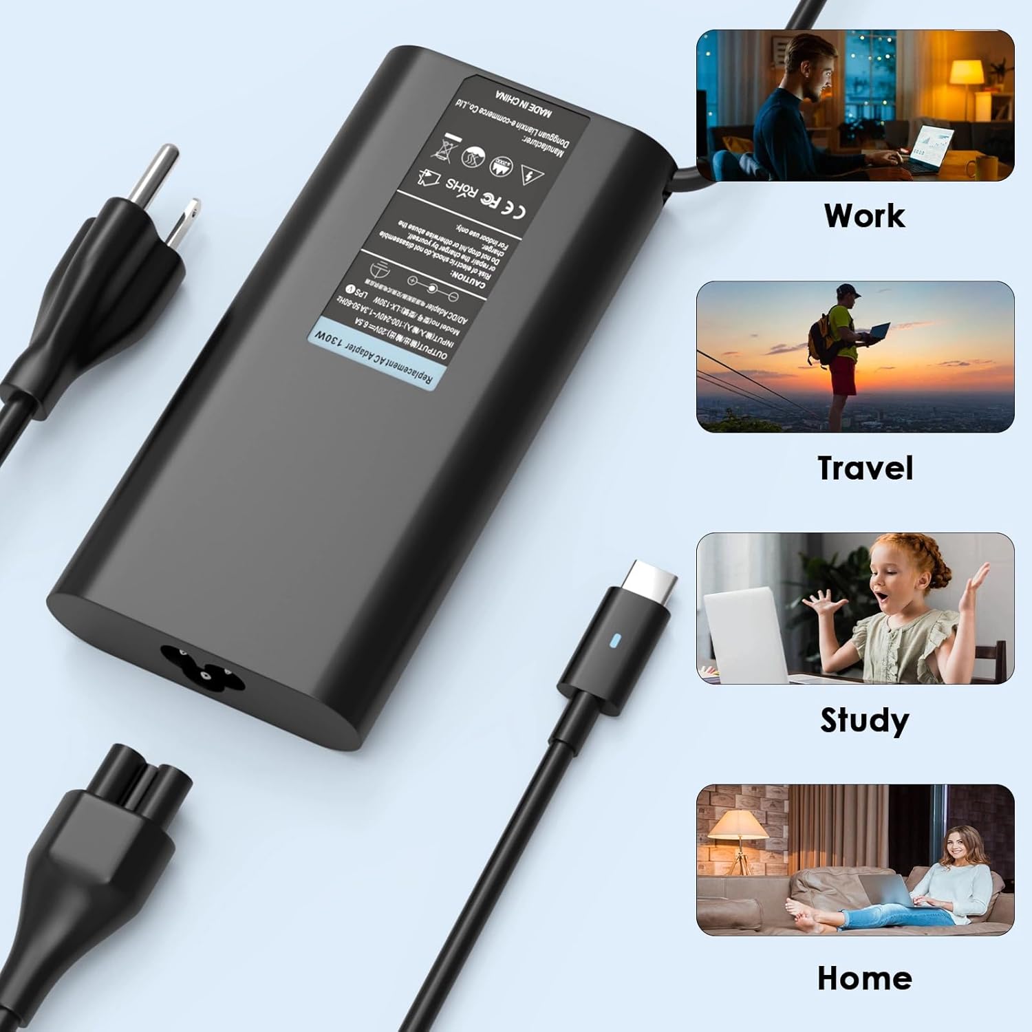 Ruilezyo 130W USB C Laptop Charger Compatible with Dell XPS 15 17 9500 9575 9700 Precision 5550 3560 3550 5530 2-in-1 5750 Latitude 7210 9410 9510 5420 5510 5520 Type C Adapter DA130PM170 HA130PM170 - Image 7