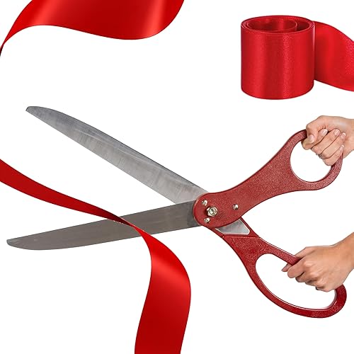 Kit de ceremonia de corte de cinta roja, tijeras gigantes de 25 pulgadas para eventos especiales, tijeras grandes ceremoniales con cinta roja,