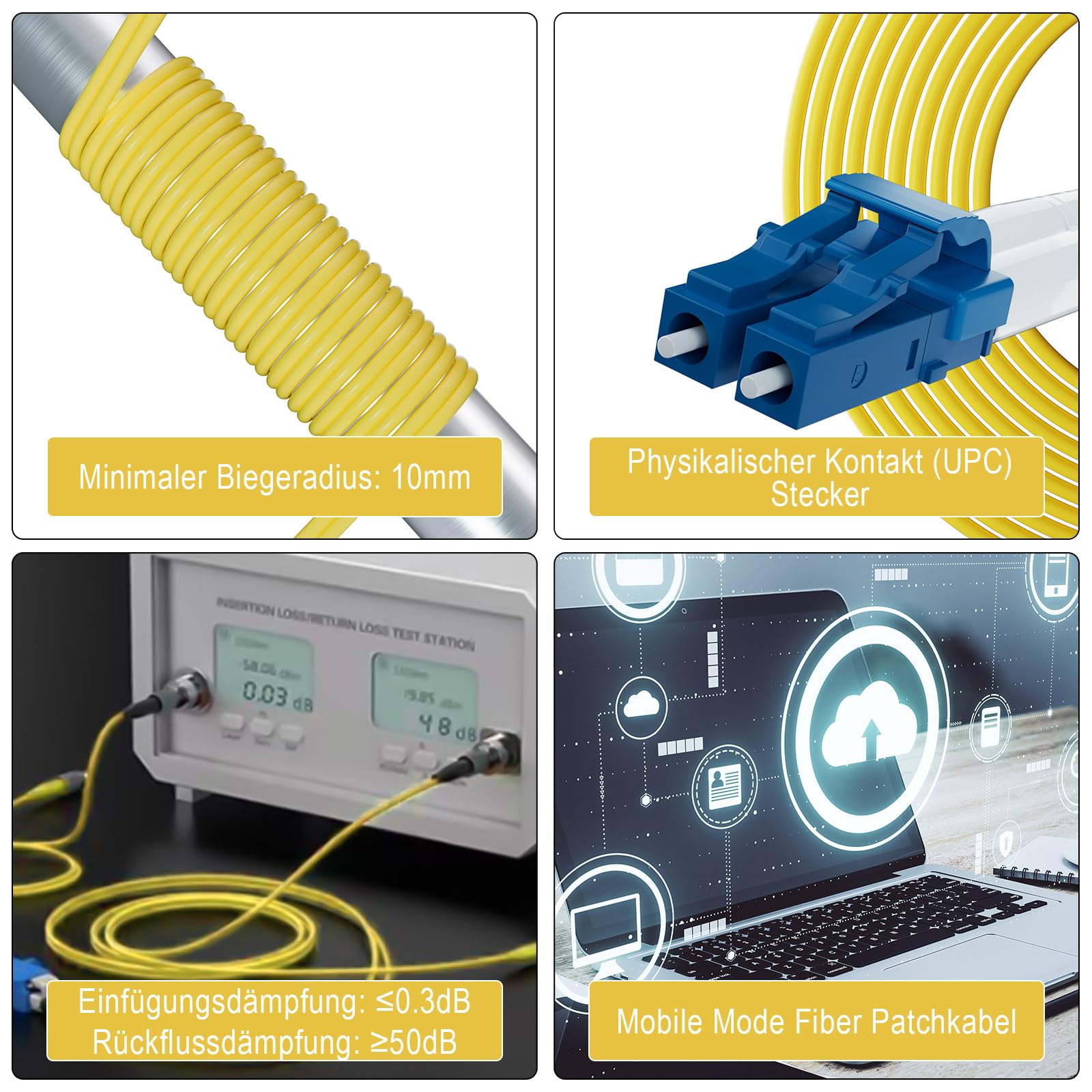 Cavo patch OS2 LC a LC 0,5 M/1,6 FT, 1 GB/10 GB in fibra ottica singola modalità duplex 9/125 µm, opzioni di lunghezza: 0,2 m-50 m, OD: 2 mm, LSZH-2 pezzi