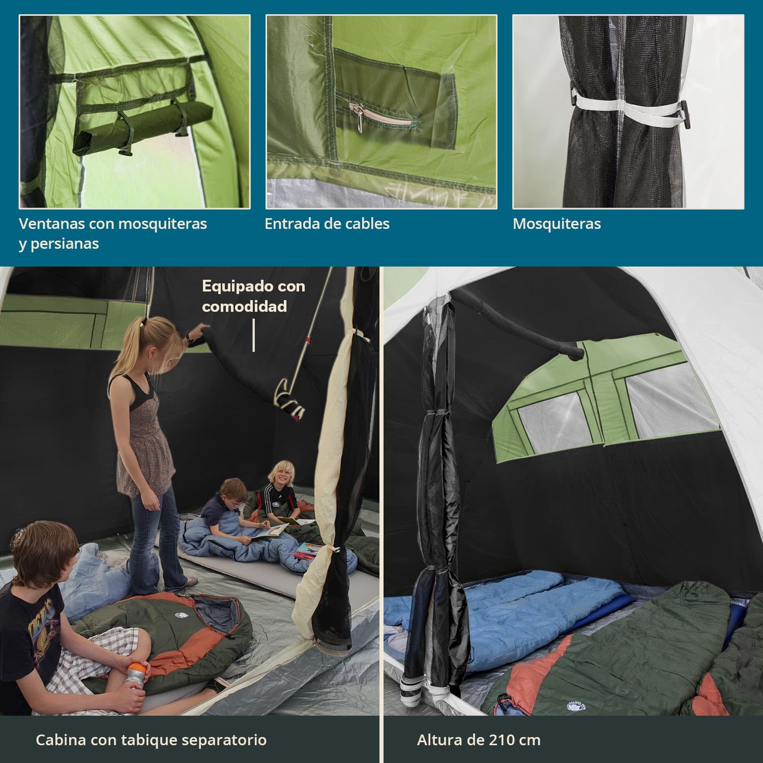 Skandika Gotland Protect - 4 Personas - Tienda campaña Familiar - túnel - mosquiteras - 480x310cm - Columna de Agua de 5000 mm