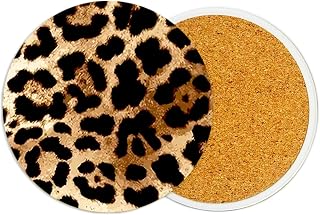 2Pcs Leopard Print Ceramic Coasters with Cork Base Absorbent Cup Mat | 3.9 Inch Coaster for Table Office Desk Decor Coffee Wine,Leopard Gifts for Women,Men,Friends,Housewarming