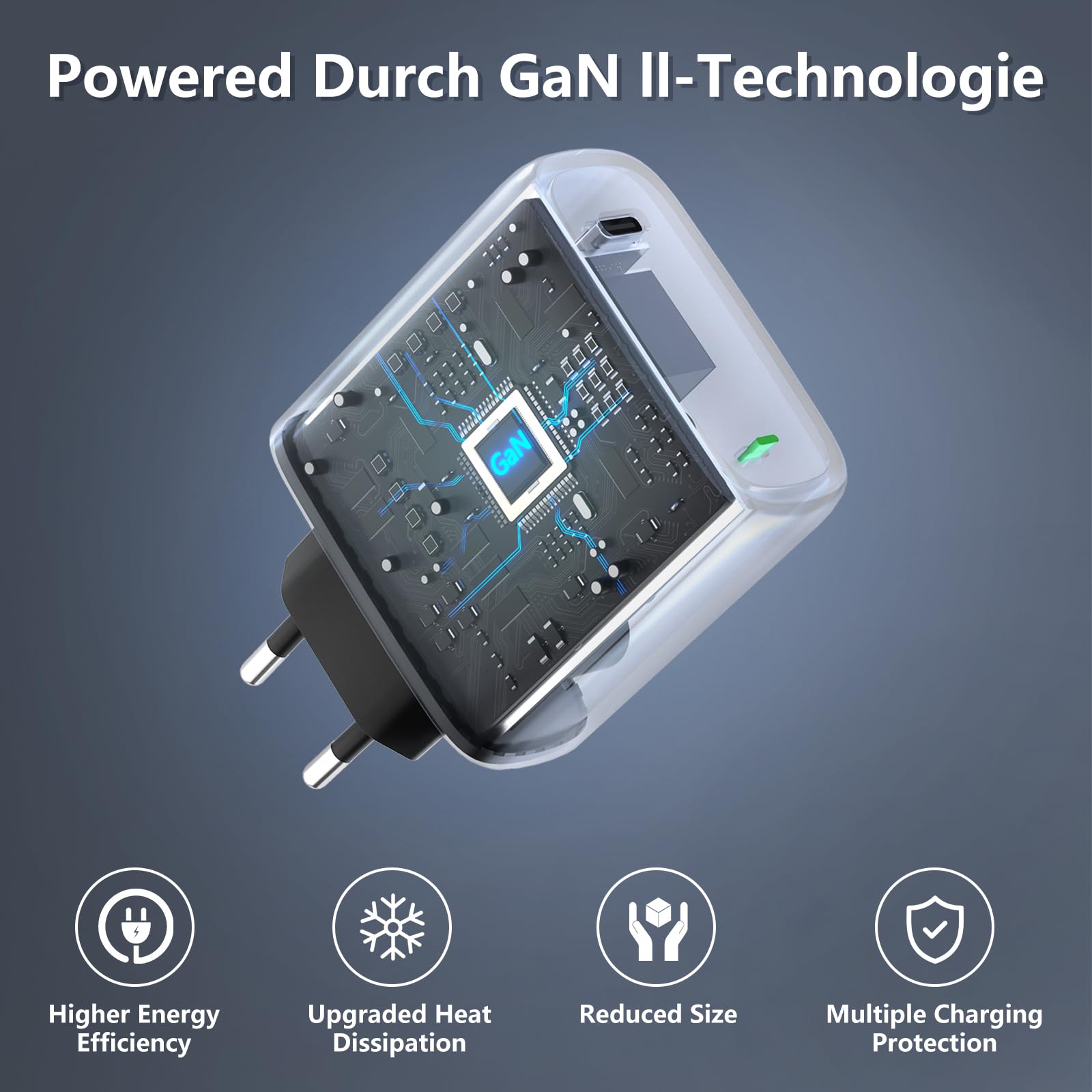 Caricatore USB C 65W con Tecnologia PD3.0 e GaN II Caricatore Rapido USB C PPS con Cavo Tipo C 2m per iPhone 16/15, per Pad Pro/Air, per Galaxy S25/S24/23/S22, per MacBook Pro/Air.ecc
