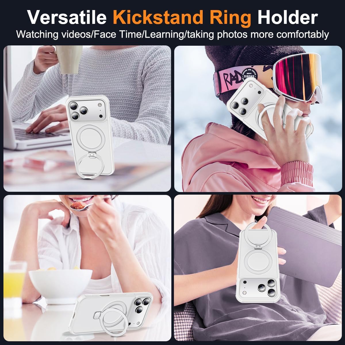 Compatible with iPhone 17 Pro Max Case with Invisible Magnetic O-Ring Stand Military-Grade Phone Case for iPhone 17 ProMax 6.9" [Compatible with Mag-Safe][Great Grip Feeling],Translucent - Image 5