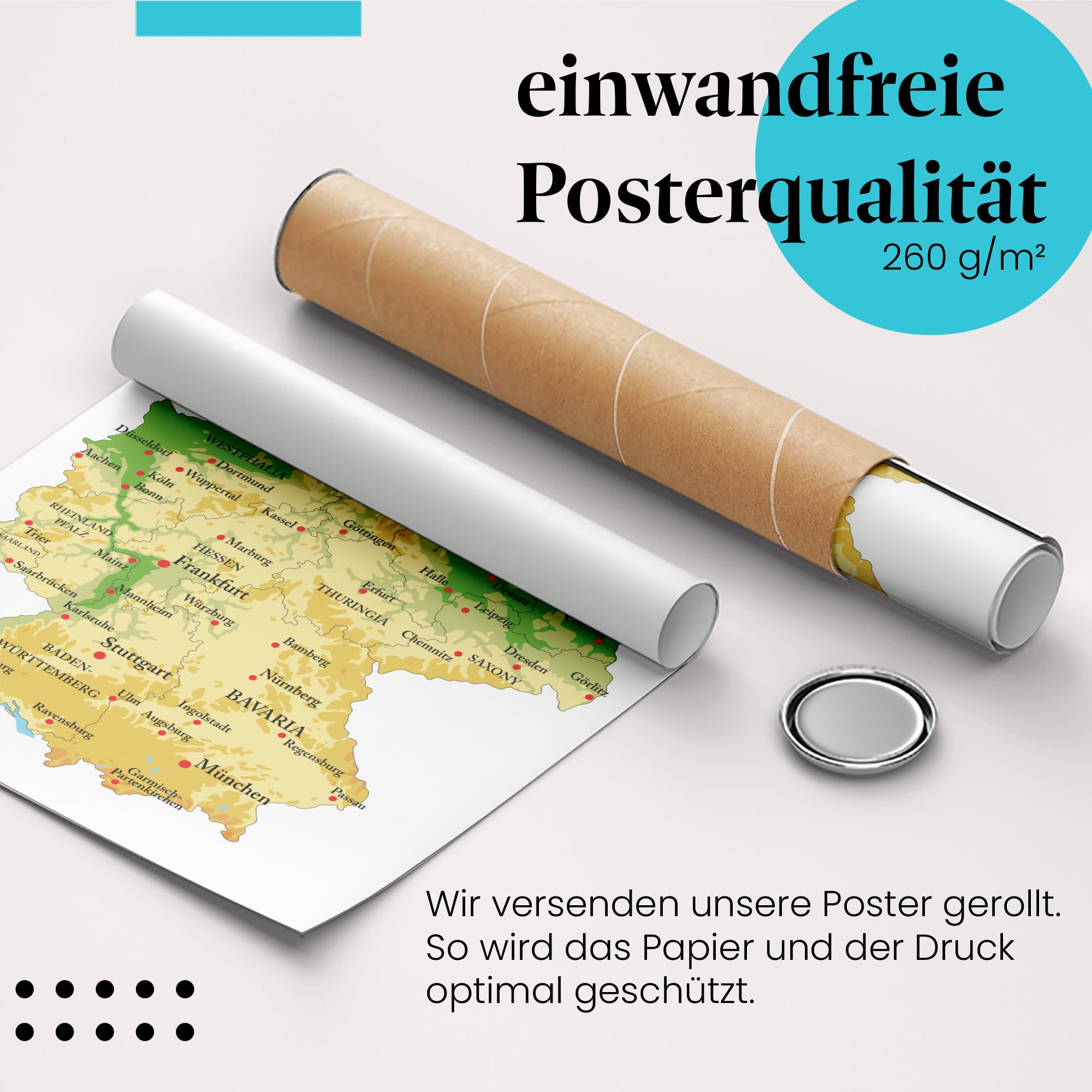 Postereck - 1189 - Deutschland Karte, Städte Englisch Bundesländer - Unterricht Klassenzimmer Schule Wandposter Fotoposter Bilder Wandbild Wandbilder - Leinwand - 100,0 cm x 75,0 cm