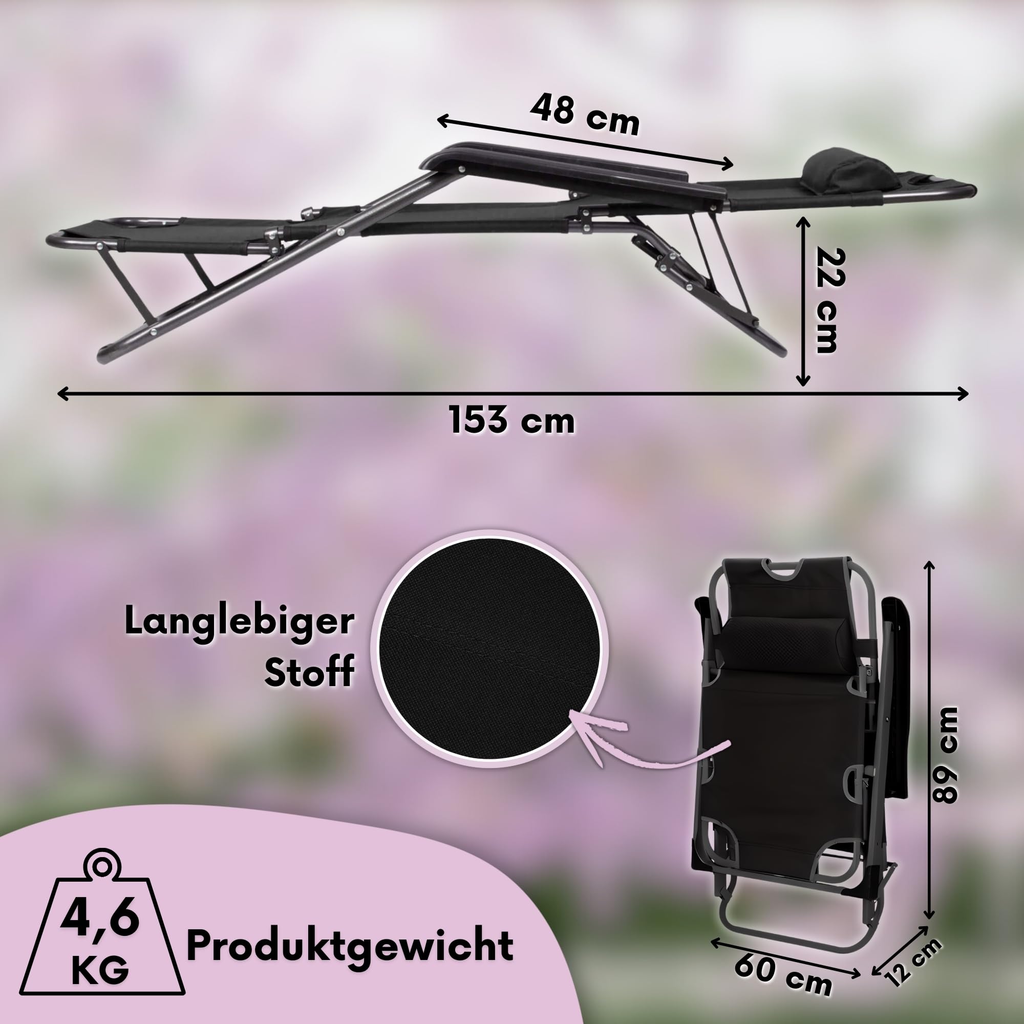 SPRINGOS Gartenliege extra hoch klappbar - Sonnenliege Balkon mit Liegefunktion & Kopfkissen - Relaxsessel Outdoor, Kippliege Garten wetterfest & klappbare Bäderliege - 60 x 120 x 85 cm