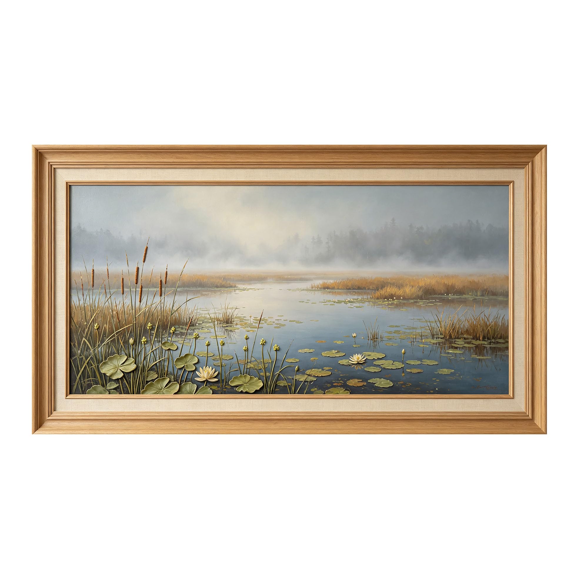 Yzpallescene 3D Framed Wall Art 50cm×100cm Misty Lake Botanical Seascape Oil Painting Large Size SelfAdhesive Removable Wall Decor Prints Artwork for Living Room Bedroom Office