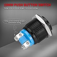 Vista 6 de DaierTek Interruptor de botón de bocina momentánea de 12 V y 0.748 in, interruptor de encendido de arranque redondo impermeable de metal negro