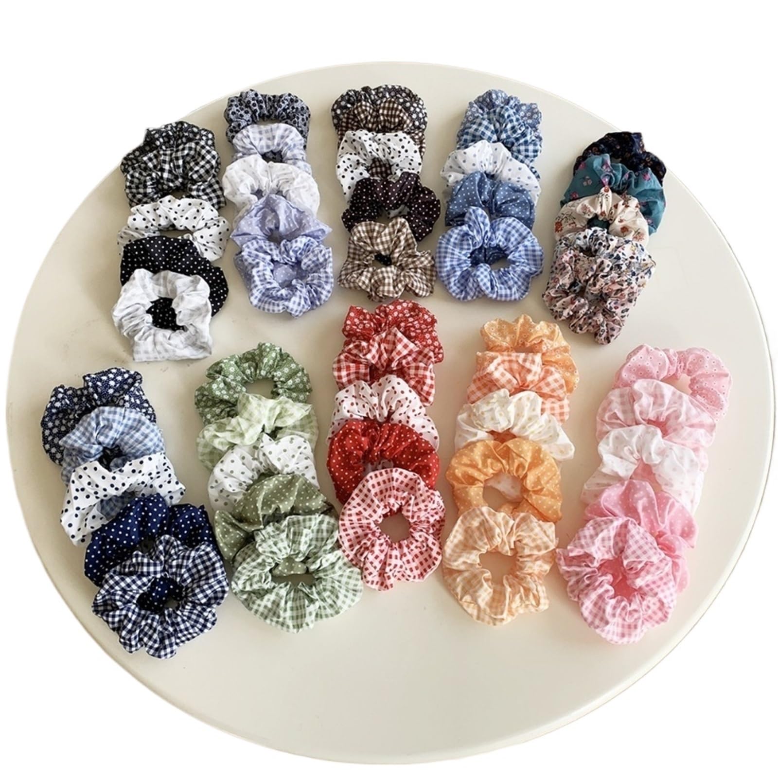 Coletero de tela 5 piezas de coleteros tela lindos y elegantes con lunares | Estampados de flores Dulces Cintas for el cabello con puntos florales Estilo académico for edades(45pcs)