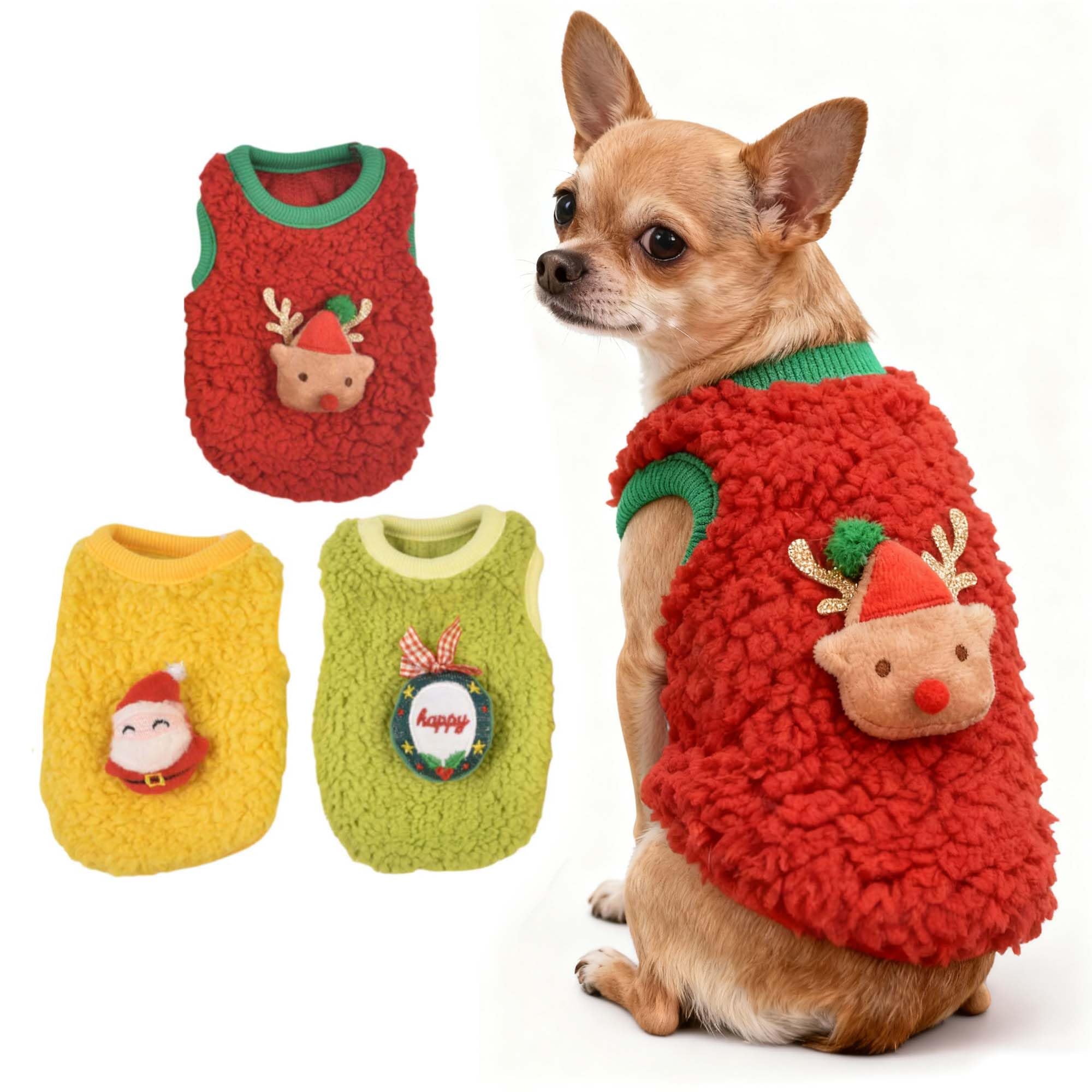 FLAdorepet 3 Packs Christmas Teacup Dog Cat XXS Clothes for Chihuahua Yorkie,Winter Warm Fleece Puppy Pet Clothes Sweater Shirt Vest for Mini Newborn Extra Small Dogs (Christmas, XXXS(Pet Under 1LBS)) — image 1