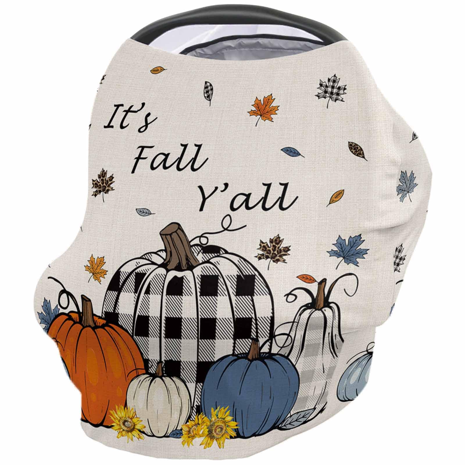 Nursing Cover for Breastfeeding Scarf, Comic Various Pumpkins Striped Checkered Autumn Baby Car Covers Super Soft Multi Use for Canopy Shopping Cart Cover Blanket Stroller Cover