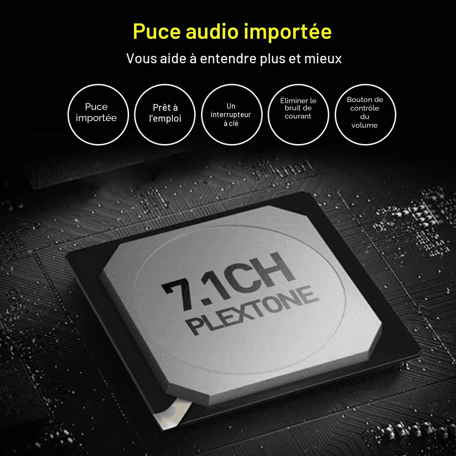 GS3 Carte son externe USB, adaptateur virtuel 7.1 canaux, Plug and Play, connecteurs casque/microphone, réglage volume, amélioration microphone