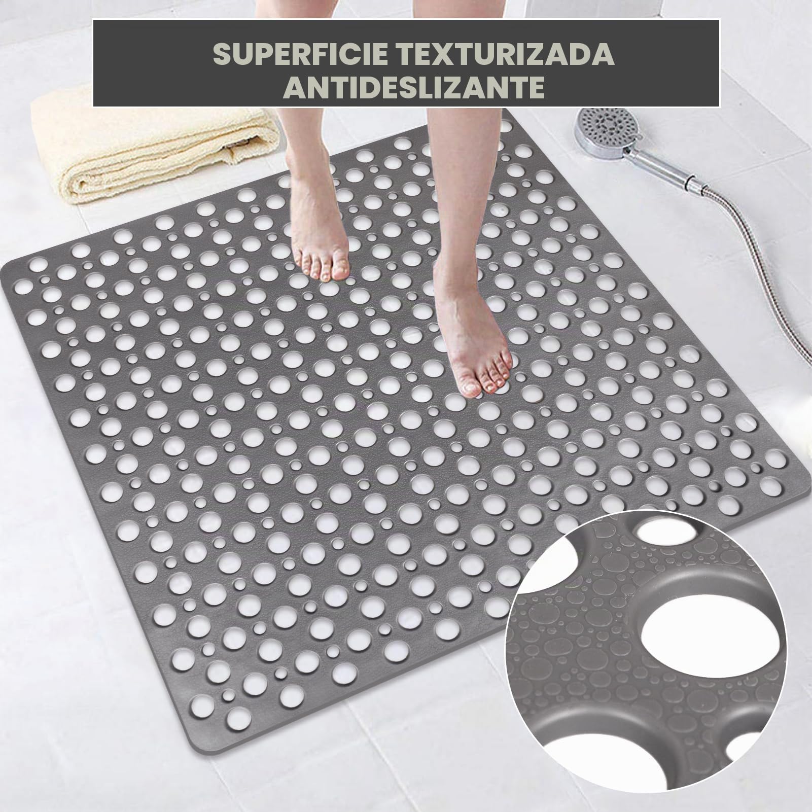 Alfombrilla de ducha cuadrada antideslizante, antideslizante, 70 x 70 cm, alfombrilla de ducha grande para plato de ducha interior, alfombrilla de goma suave antideslizante para baño, suelo húmedo