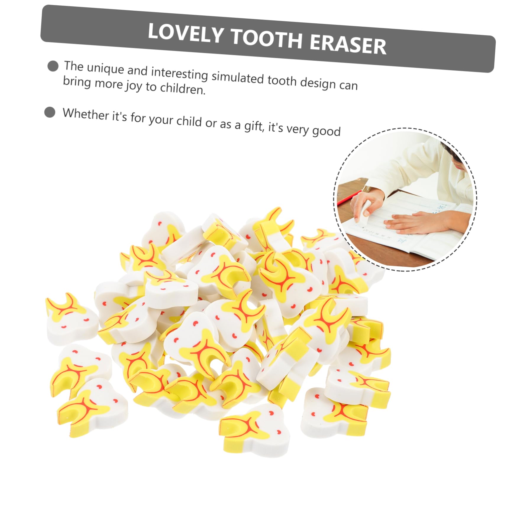 KALLORY Bulk 50pcs Tooth Erasers Boys and Girls Painting Erasers Children's Stationery