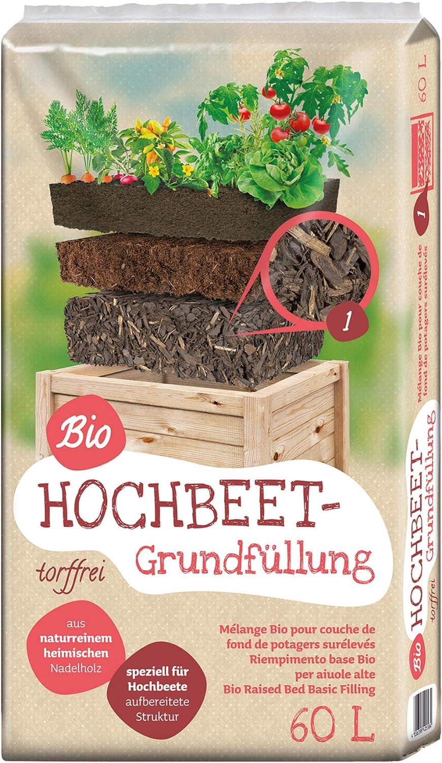 Habau Klara Hochbeet, weiß/grau & Universal Bio Hochbeet-Grundfüllung 60 Liter