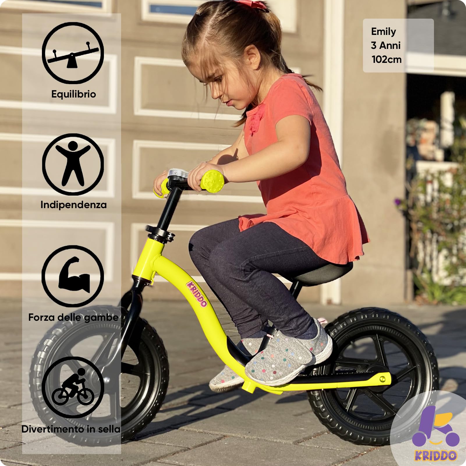 KRIDDO Bicicletta Senza Pedali per Bambini di 2 Anni, Età 24 Mesi a 5 Anni, Bicicletta Interattiva per Apprendimento Precoce con Stabilità, Regalo per Bambini e Bambine di 2-5 Anni