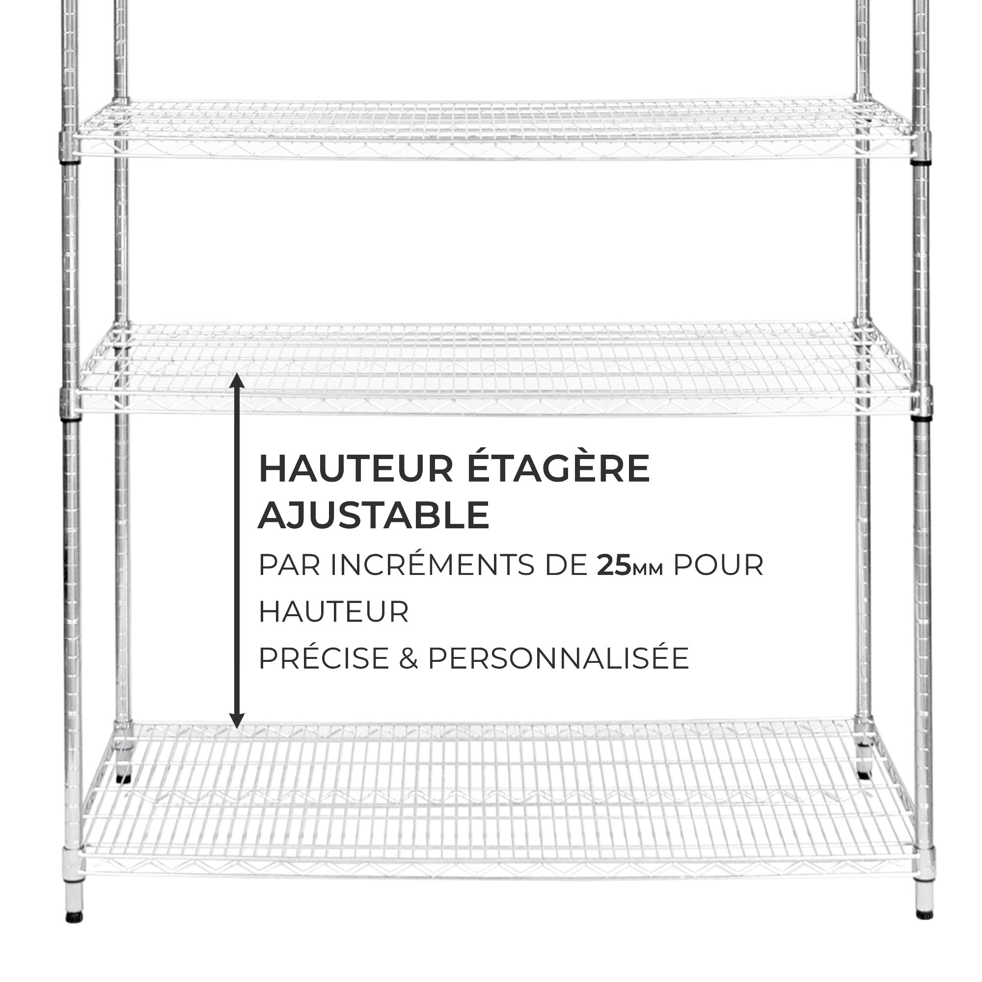 KuKoo Etagère en Fil d'acier Chromé 1000KG - 60 x 120 x 180cm - Pied de Nivellement - Rangement Garage, Cuisine, Atelier, Entrepôt, Organisation Rayonnage - 5 Niveaux Ajustable - 100% sans Boulons