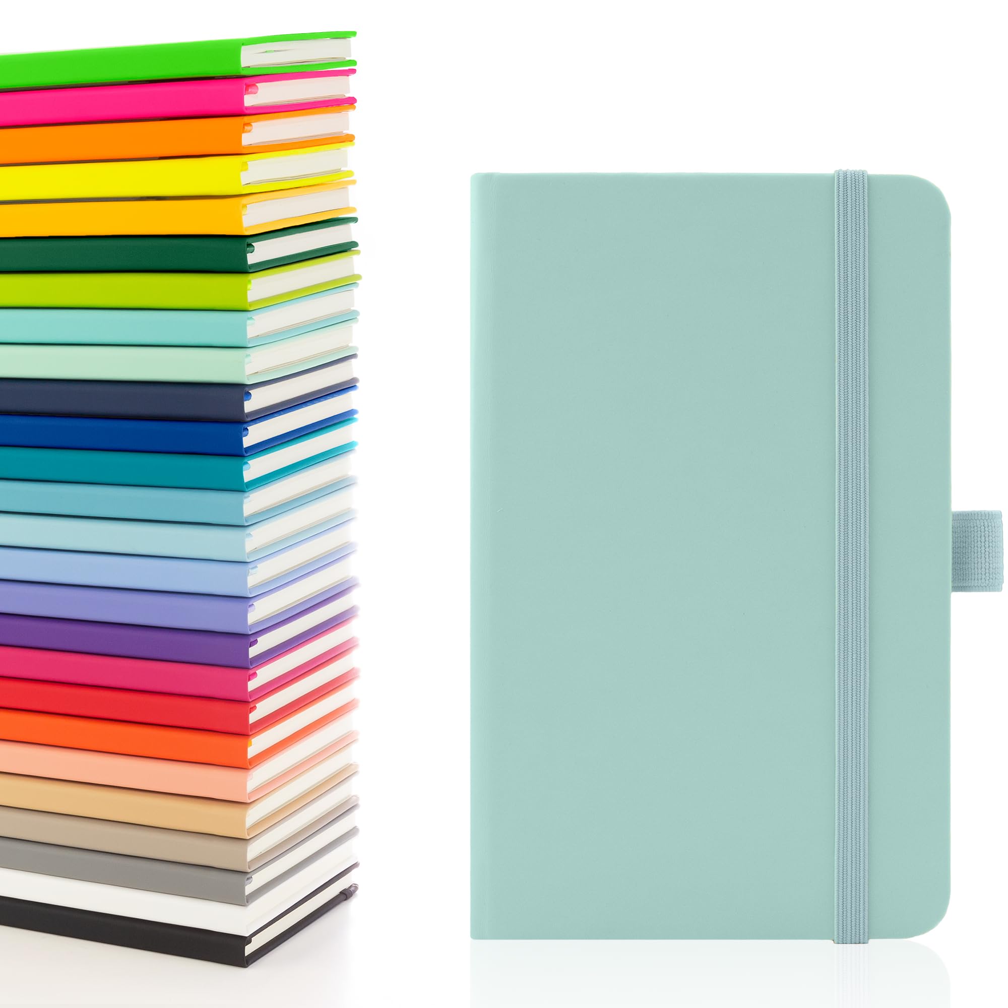 Notes London Eco A6 Notebook with Lined Pages, Pen Loop, Ribbon, Date Marks and Paper Pocket, Pocket Hardback Journal, Note, sustainably sourced paper (Pastel Celeste)