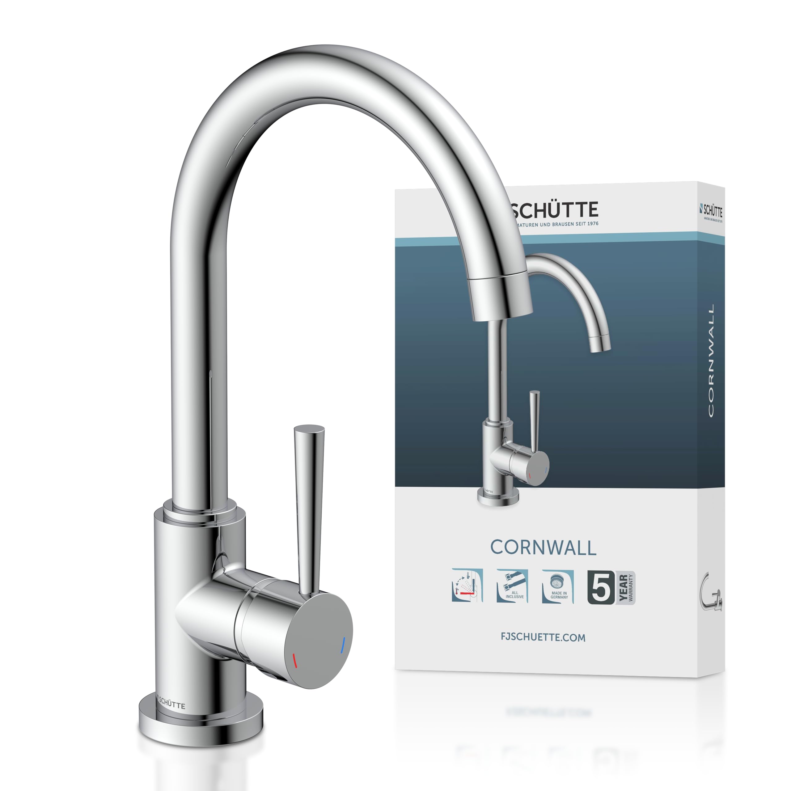 SCHÜTTE 79116 Küchenarmatur Cornwall, 360 Grad schwenkbarer Wasserhahn Küche, Mischbatterie für die Spüle mit Einhebelmischer, Spültischarmatur Küchenspüle, Chrom