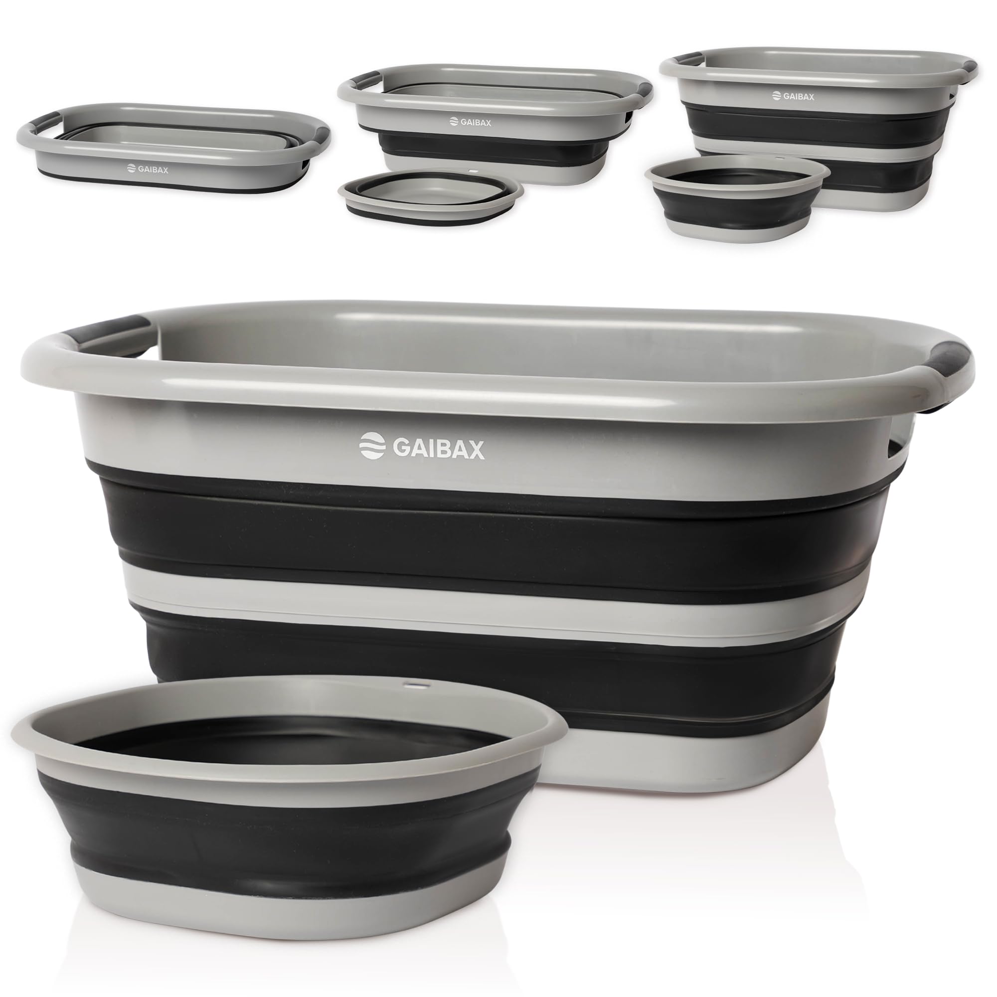 Cesto Ropa Plegable de Colada | Barreño Plegable Incluido | Blanco/Gris | Gran Capacidad 26L | Cesta Multiuso para Colada y Almacenaje | Diseño Compacto Ahorra Espacio en Hogar y Camping (Gris/Negro)
