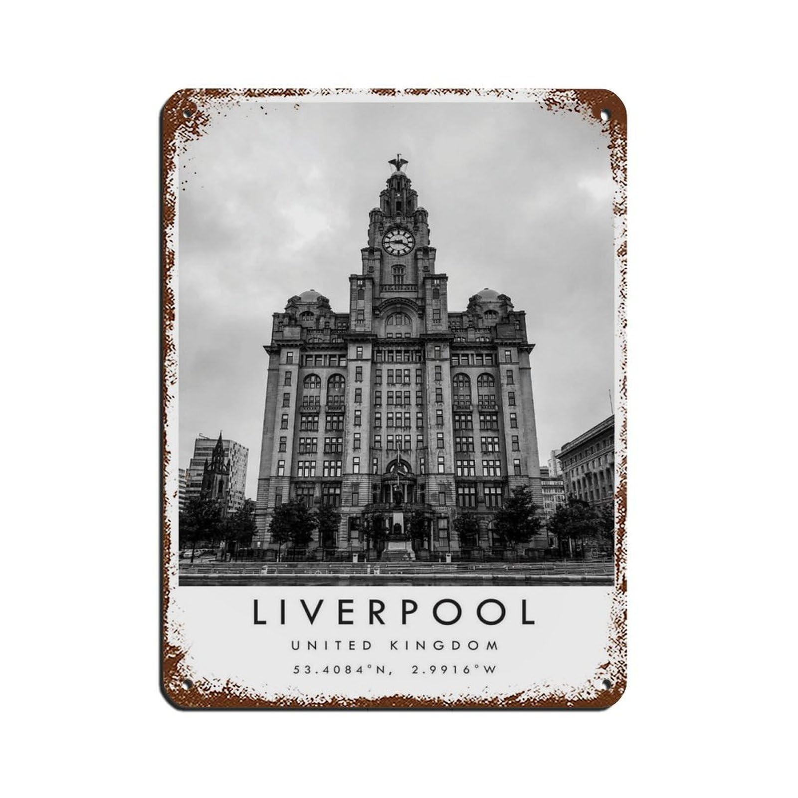 Liverpool Travel, Liverpool Poster (2) Retro Poster Metal Tin Sign Chic Art Retro Iron Painting Bar People Cave Cafe Family Garage Poster Wall Decoration 12x16inch(30x40cm)