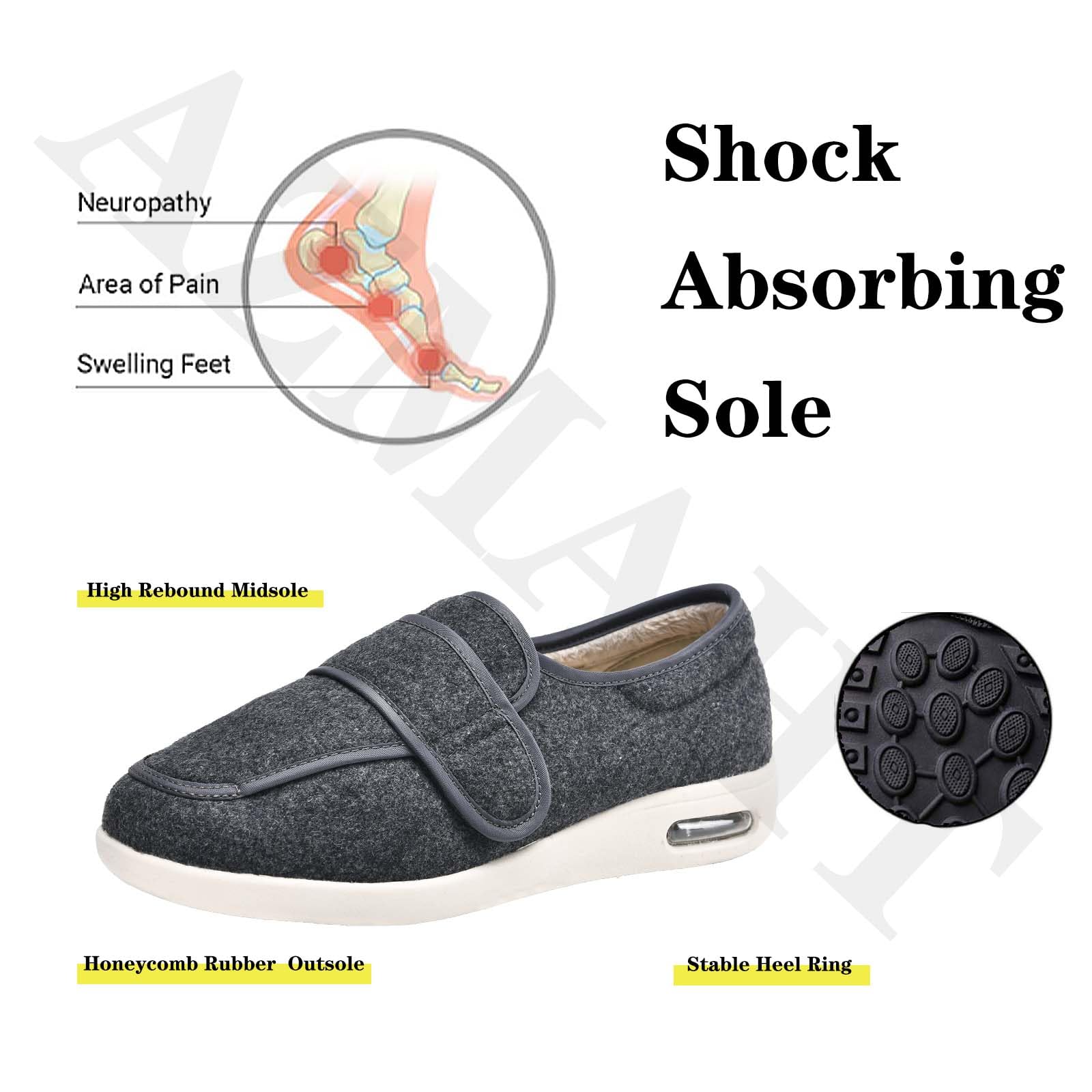 Zapatos Especiales juanetes Mujer Zapatos Diabéticos Respirable Zapatos de Invierno para Ancianos con pies hinchados Pantuflas Hombre De Forro Suave Invierno Calientes,Gris,49 EU