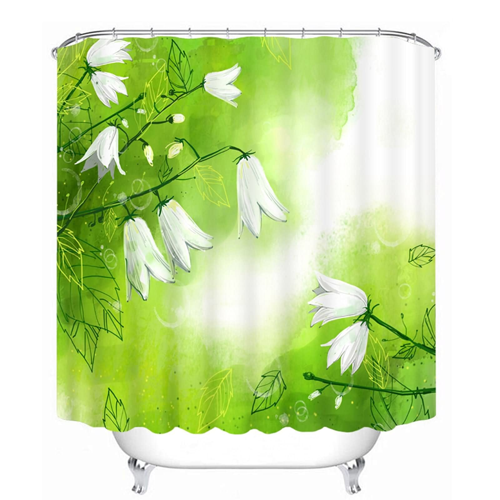 Rideau de douche japonais imperméable 120g fleur blanc vert anti-moisissure KnSam