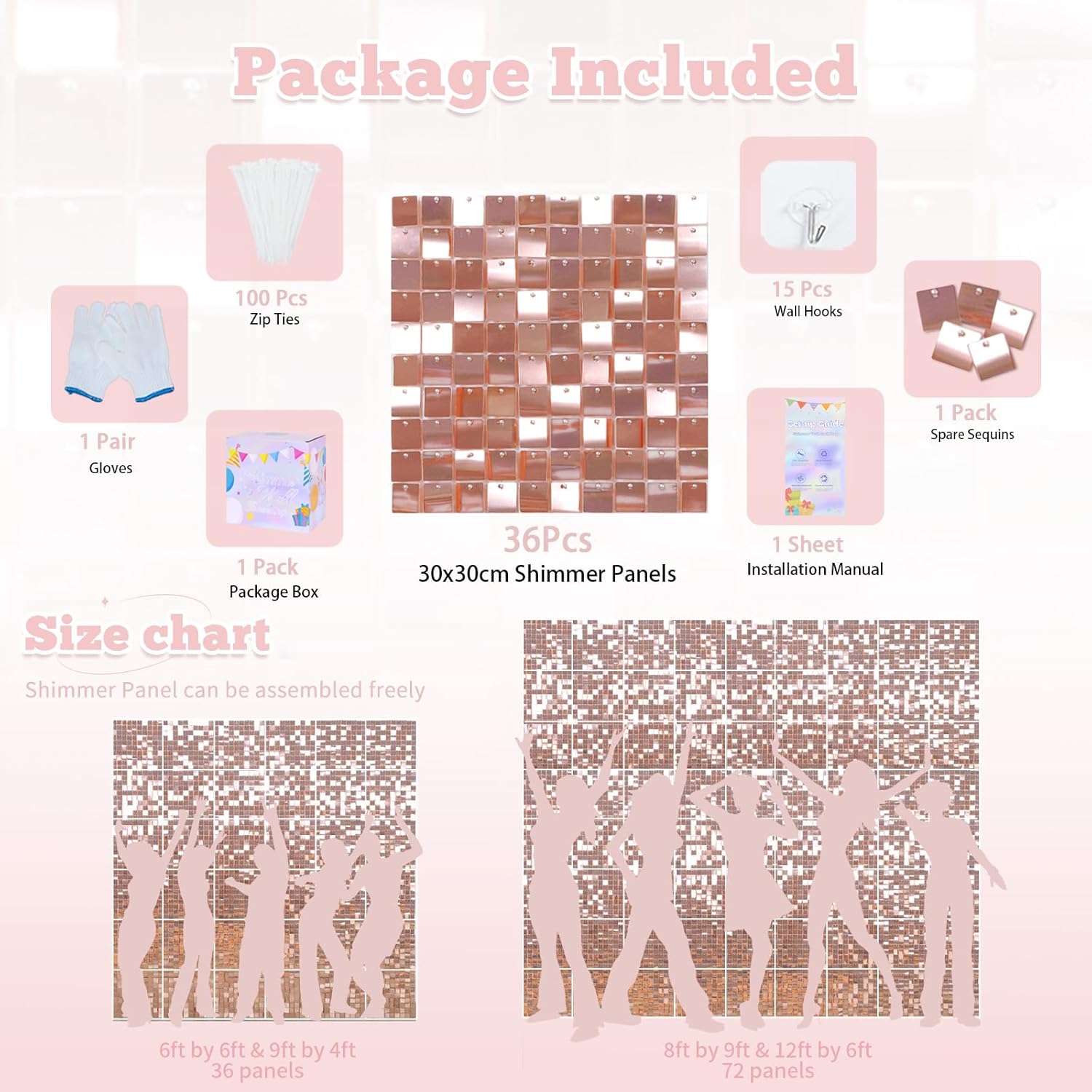 Shimmer Wall Sequin Panel Backdrop 36 Panels Birthday Parties Wedding Background Decor Wall House Decoration