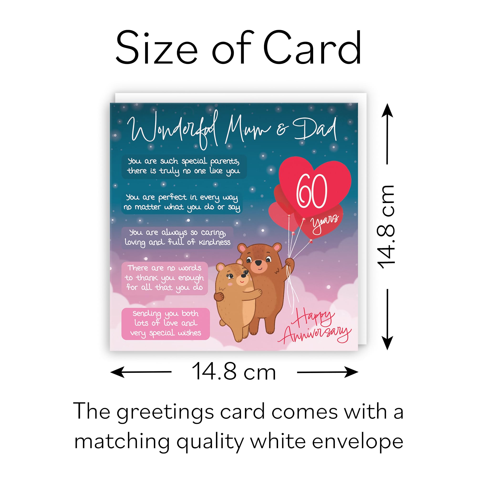 Hunts England, Mum And Dad 60th Anniversary Card, Starry Night, Cute Bears, Verse 60th Anniversary Card For Mum And Dad - Image 3